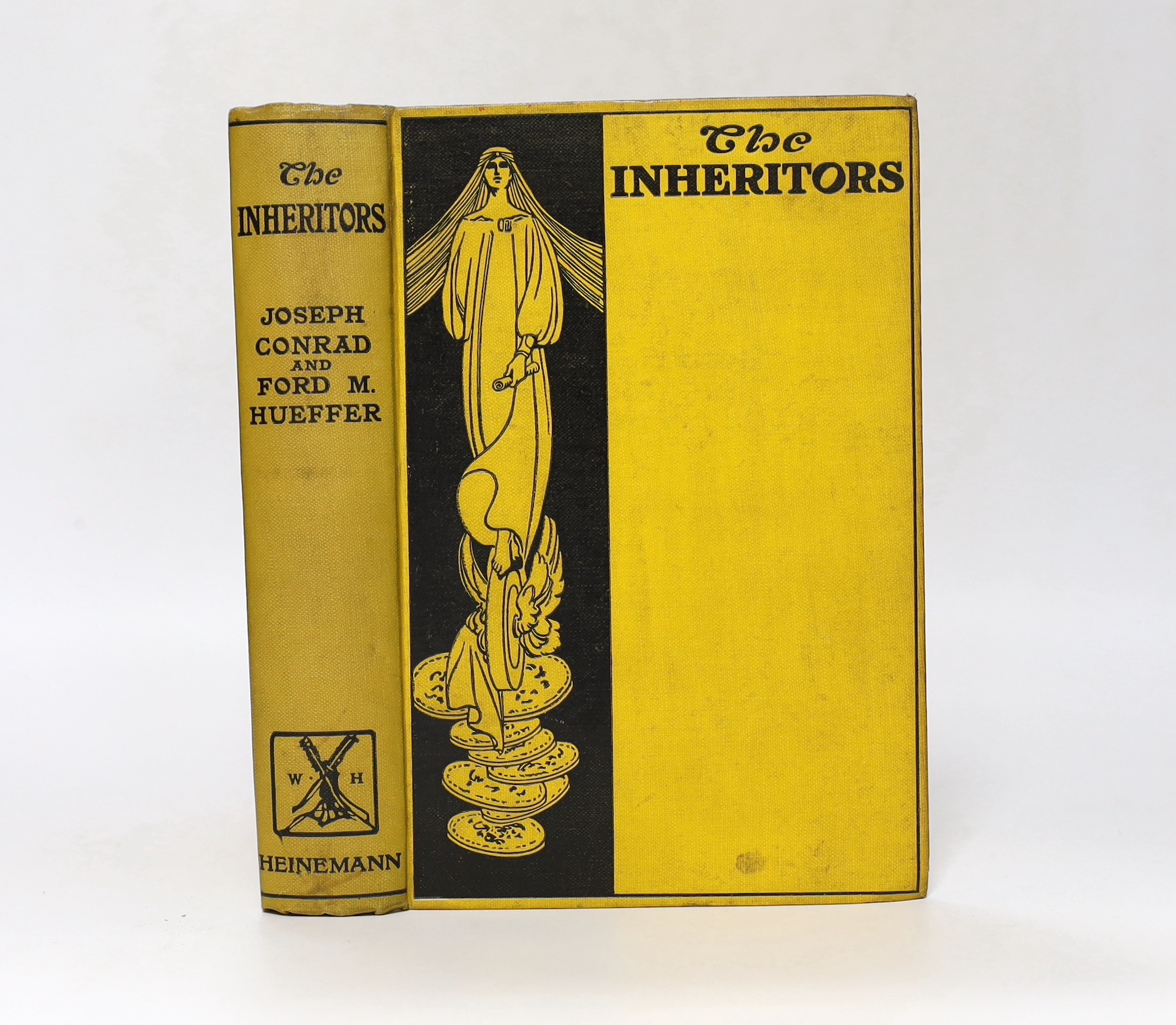 Conrad, Joseph and Hueffer, Ford Madox - The Inheritors: An Extravagant Story, 1st English edition, 8vo, yellow pictorial cloth, without dedication leaf later inserted in some copies, lacks front endpaper and half title,